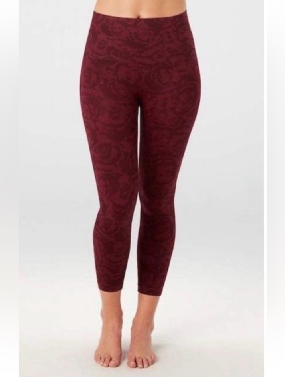 SPANX Cropped SMALL seamless LOOK AT ME NOW leggings Floral Rose Maroon/Wine